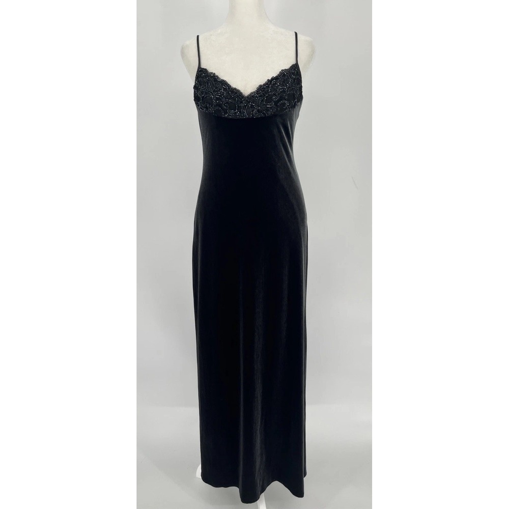 Laundry By Shelli Segal Vintage Velvet Beaded Maxi Slip Dress Evening Gown Sz 4